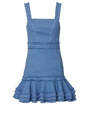 Alexis Judith Ruffled Mini Dress in Shell Blue Linen